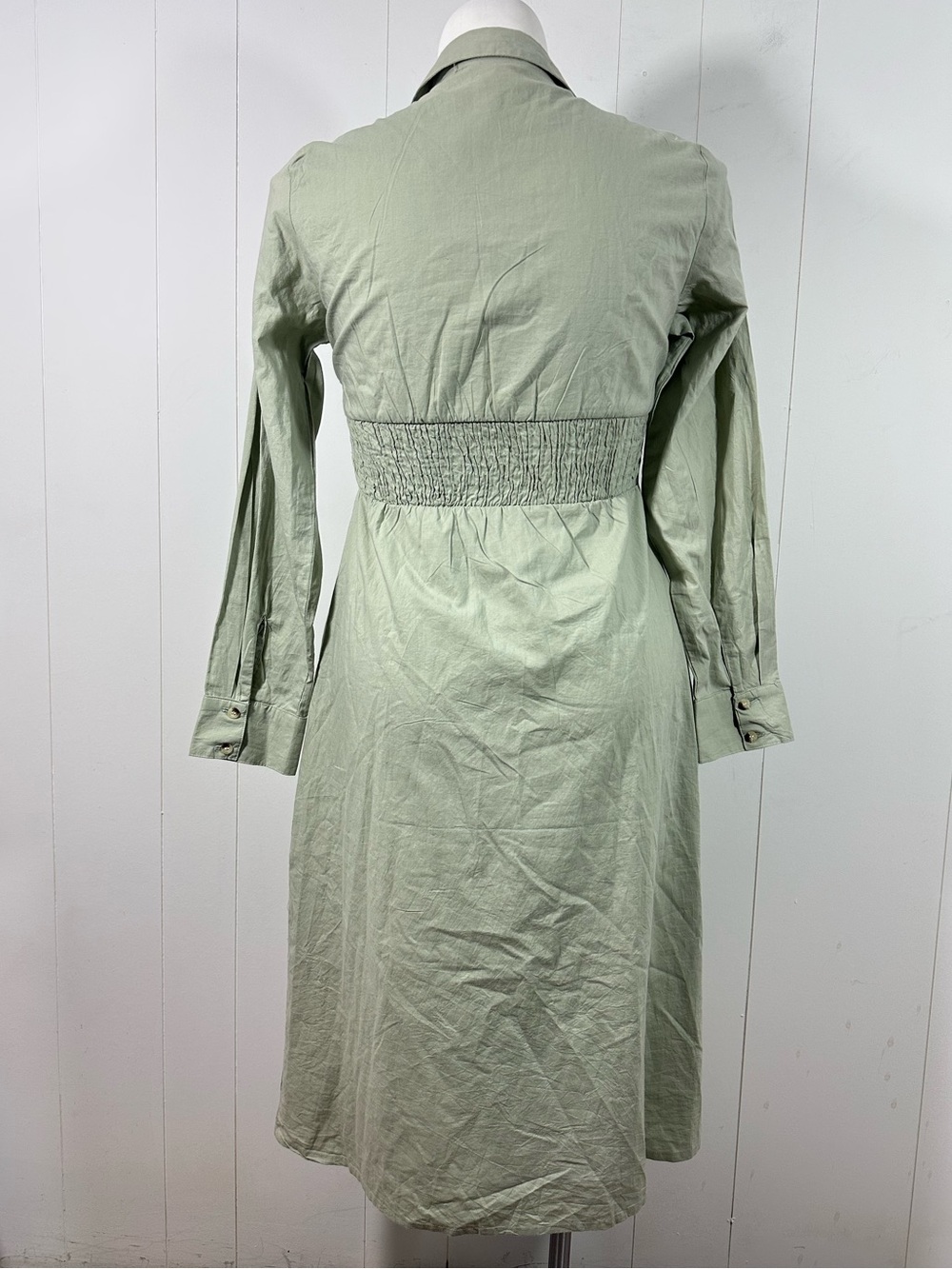 NEW Sim & Sam XL Dress 100% Cotton Midi Sage Green Long Sleeve Button Front - Picture 5 of 16
